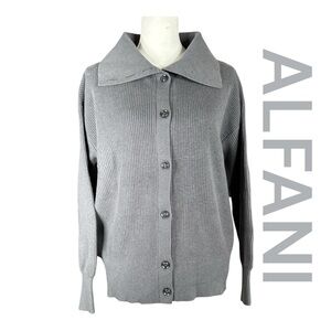 ALFANI POP of Grey Button Front Ribbed Cardigan, Size XL.